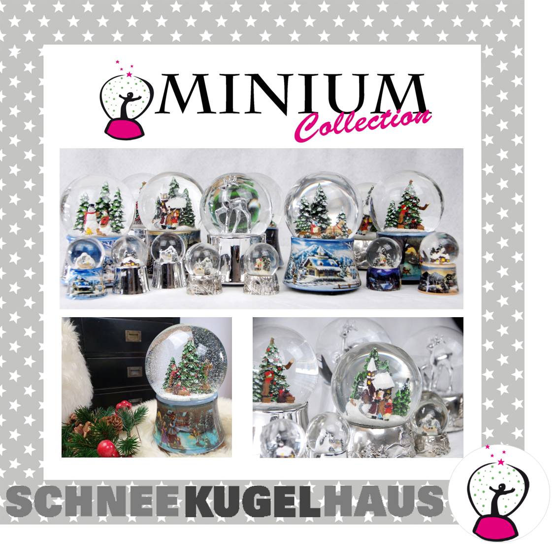 Edle Schneekugel Winterspaziergang mit Kindern auf weißem Porzellansockel 100 mm Durchmesser mit Spieluhr - Schneekugelhaus