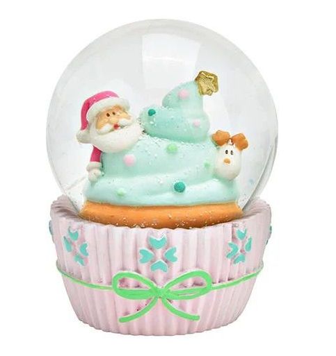 Süße Schneekugel Weihnachtsmuffin pastell rosa  Santa mit 65 mm Durchmesser