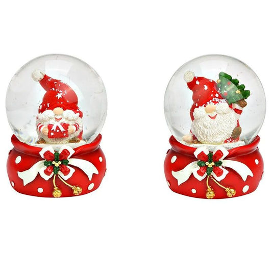 2 Süße Mini-Schneekugeln Weihnachtswichtel rot weiß 45mm Durchmesser