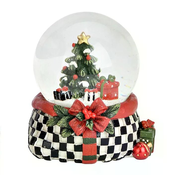 2 stylische Schneekugeln Schaukelpferd Christbaum im Karo-Look 65mm Durchmesser