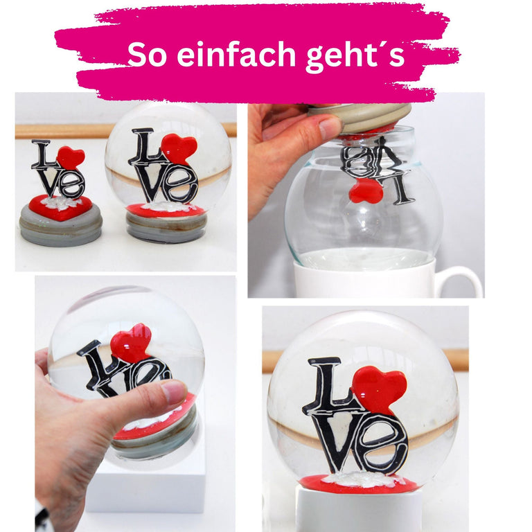 100mm Bastelset Polyresin Sockel schwarz eckig mit DIY - Schneekugel - 1 x Schnee - Schneekugelhaus
