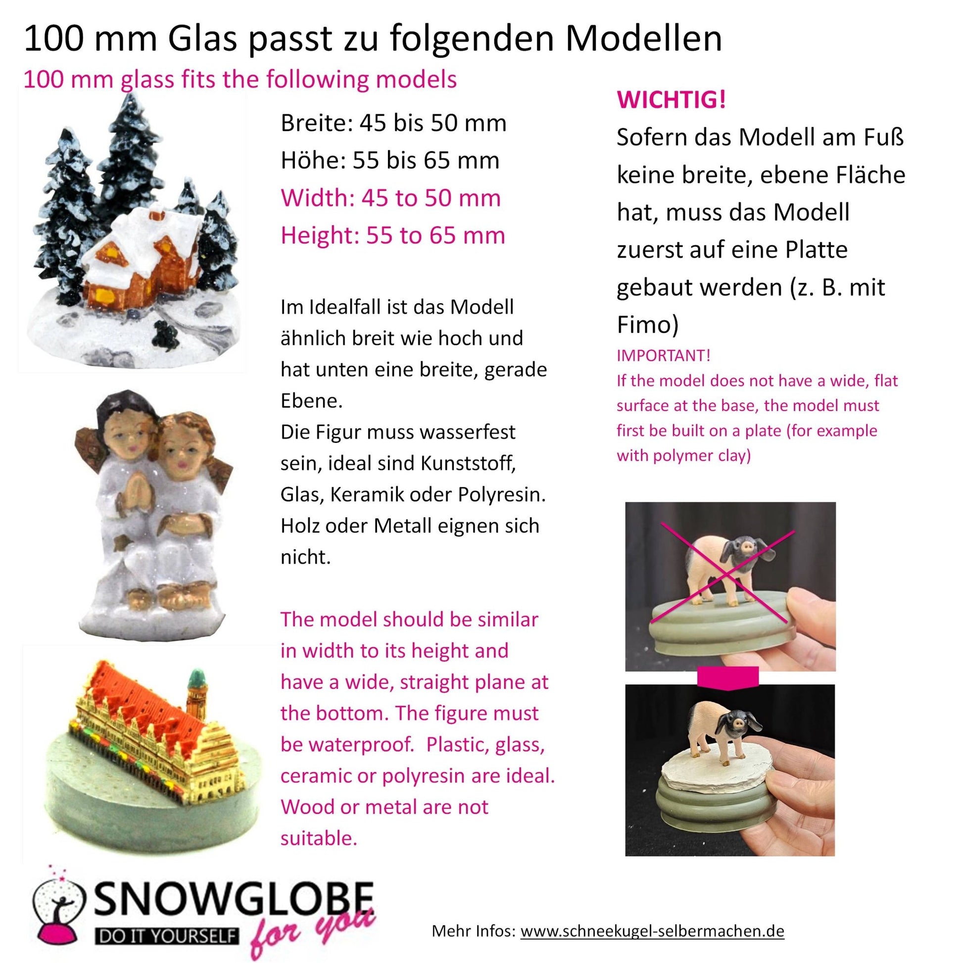 100mm Bastelset Porzellan Sockel Nostalgie weiß mit DIY - Schneekugel für Spieluhr - Schneekugelhaus