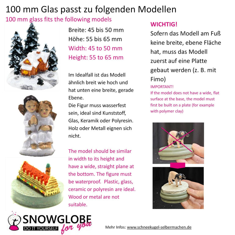 100mm Bastelset Porzellan Sockel Winterlandschaft Eisläufer dunkelblau mit DIY - Schneekugel für Spieluhr - Schneekugelhaus