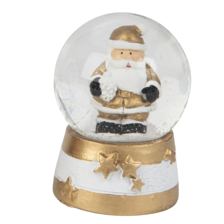 2 moderne Mini - Schneekugeln Weihnachtsmann mit Socke gold schwarz weiß B: 45mm - Schneekugelhaus