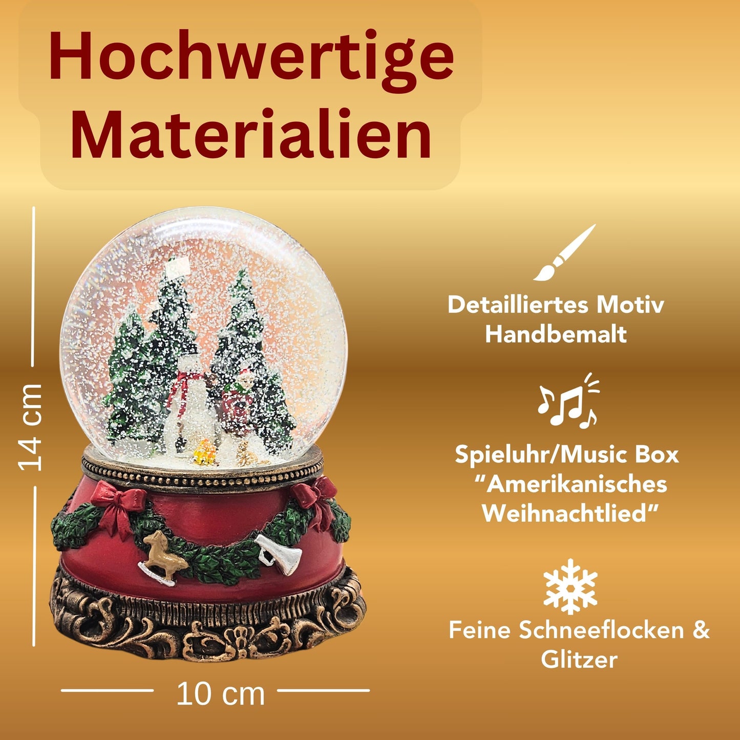 Nostalgische Schneekugel Schneemann steht auf Sockel Weihnachtsdekor rot mm Durchmesser mit Spieluhr