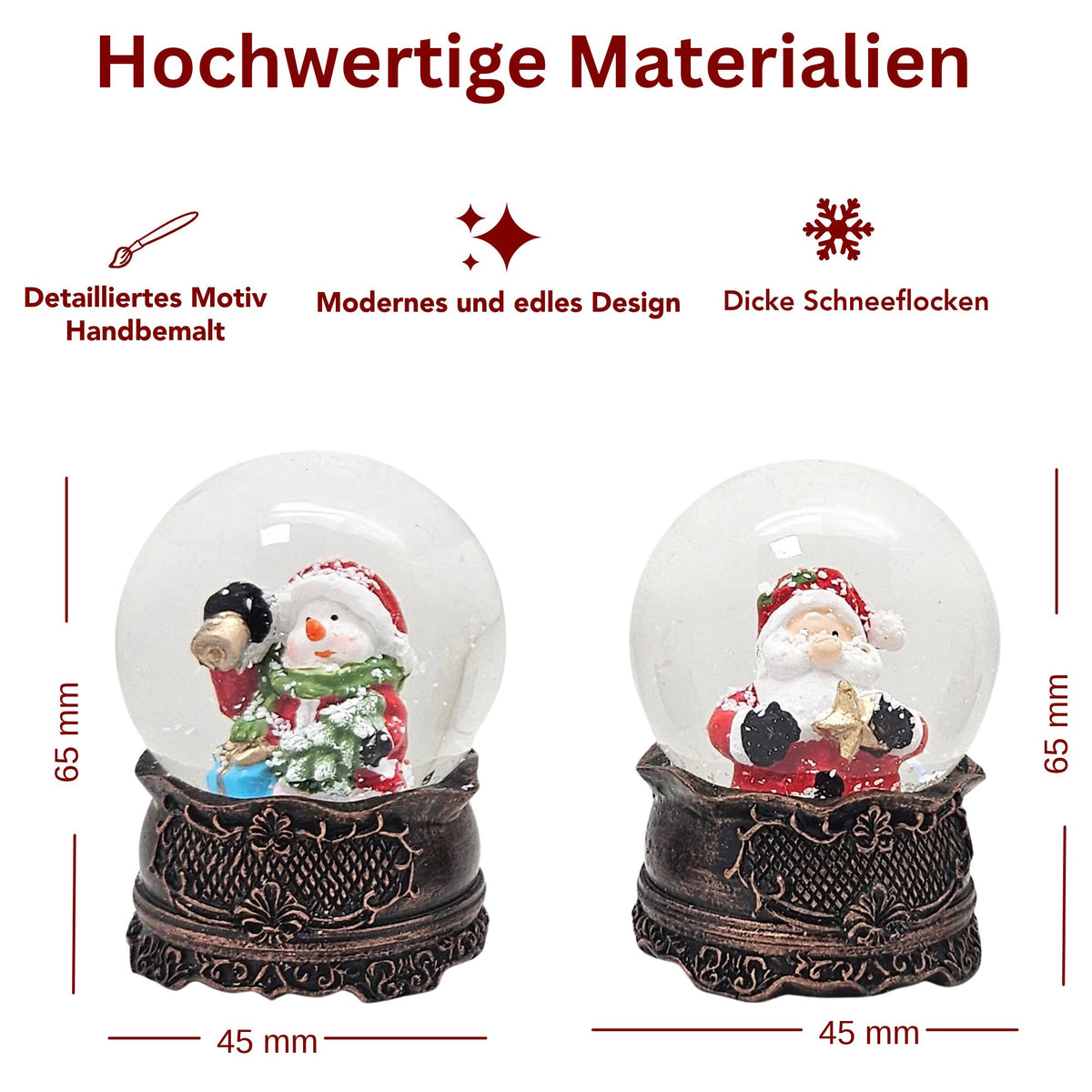 Kupfer-Dekopaket - 3 Nostalgie Schneekugeln in zwei Größen