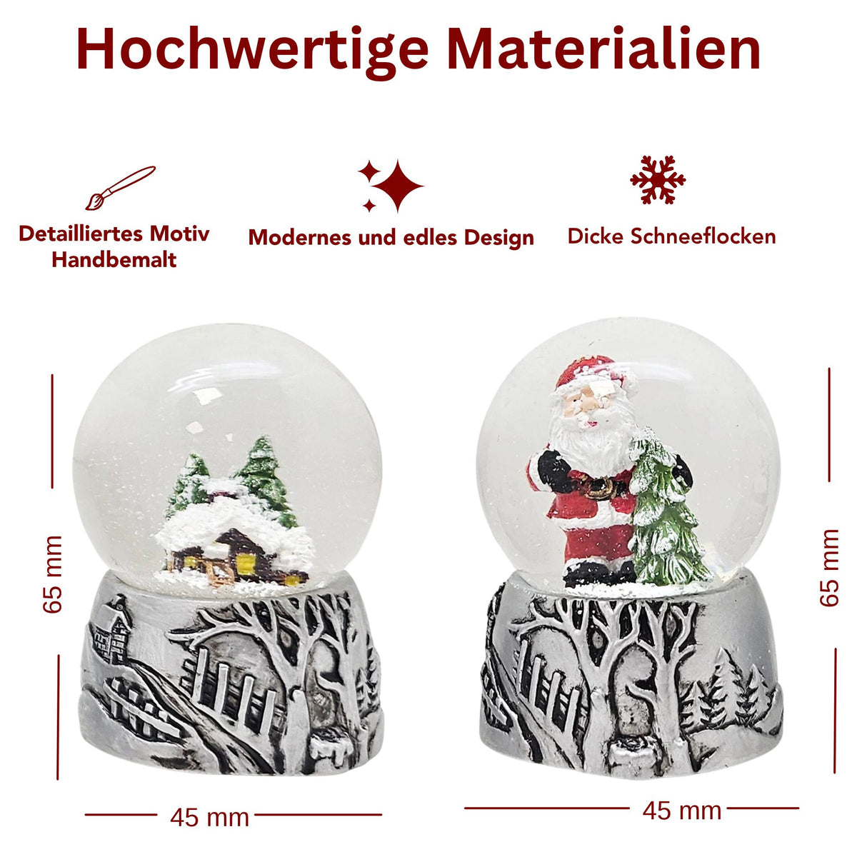 Silber-Dekopaket - 3 Nostalgie Schneekugeln in zwei Größen
