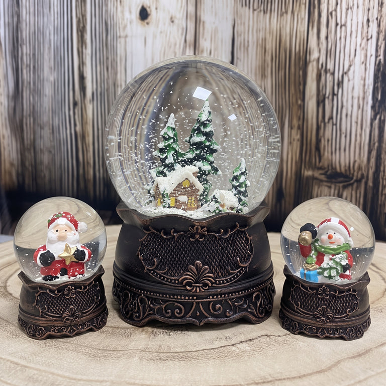 Kupfer-Dekopaket - 3 Nostalgie Schneekugeln in zwei Größen