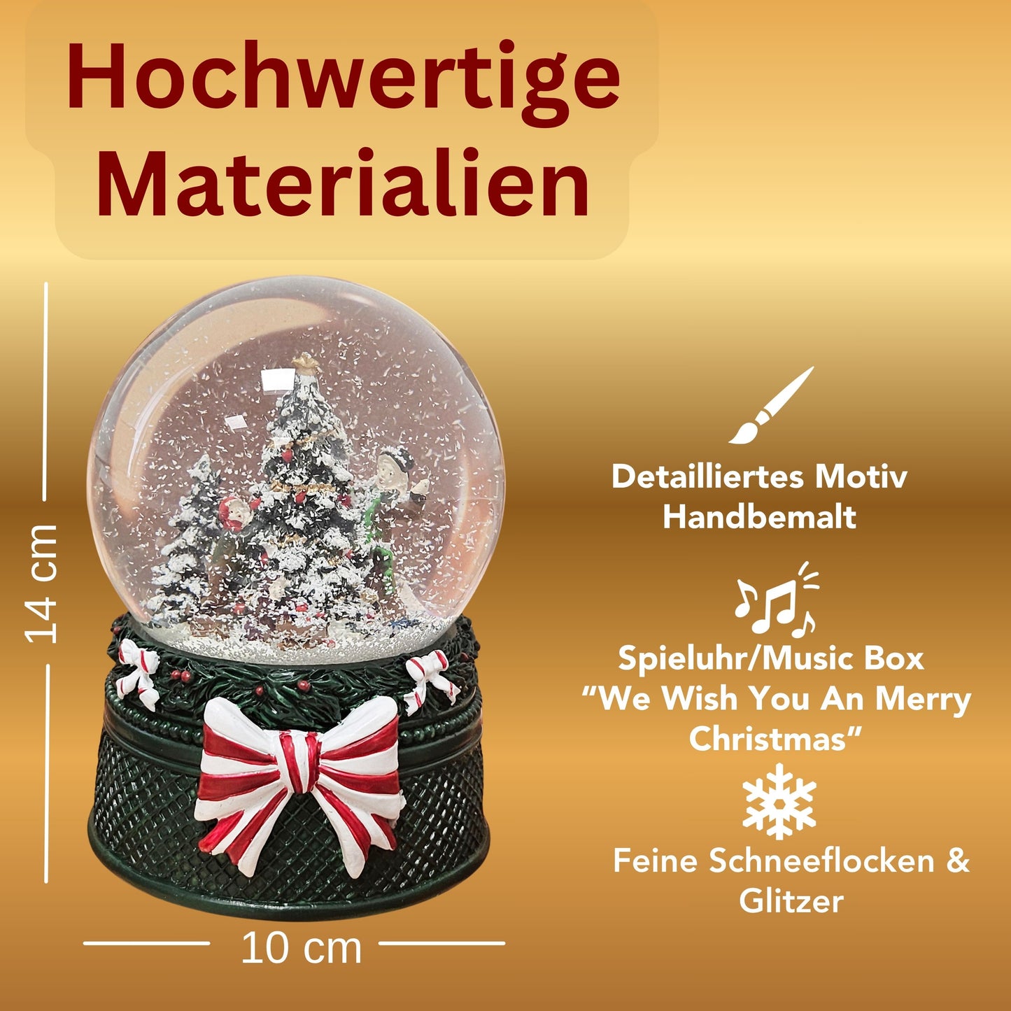 Nostalgische Schneekugel Christbaum schmücken Weihnachtsdekor grün 100 mm Durchmesser mit Spieluhr
