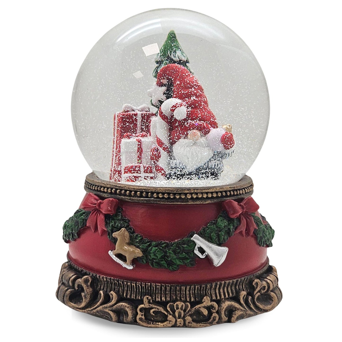 Schöne Schneekugel Wichtel Christbaum  auf Sockel Weihnachtsdekor rot mm Durchmesser mit Spieluhr