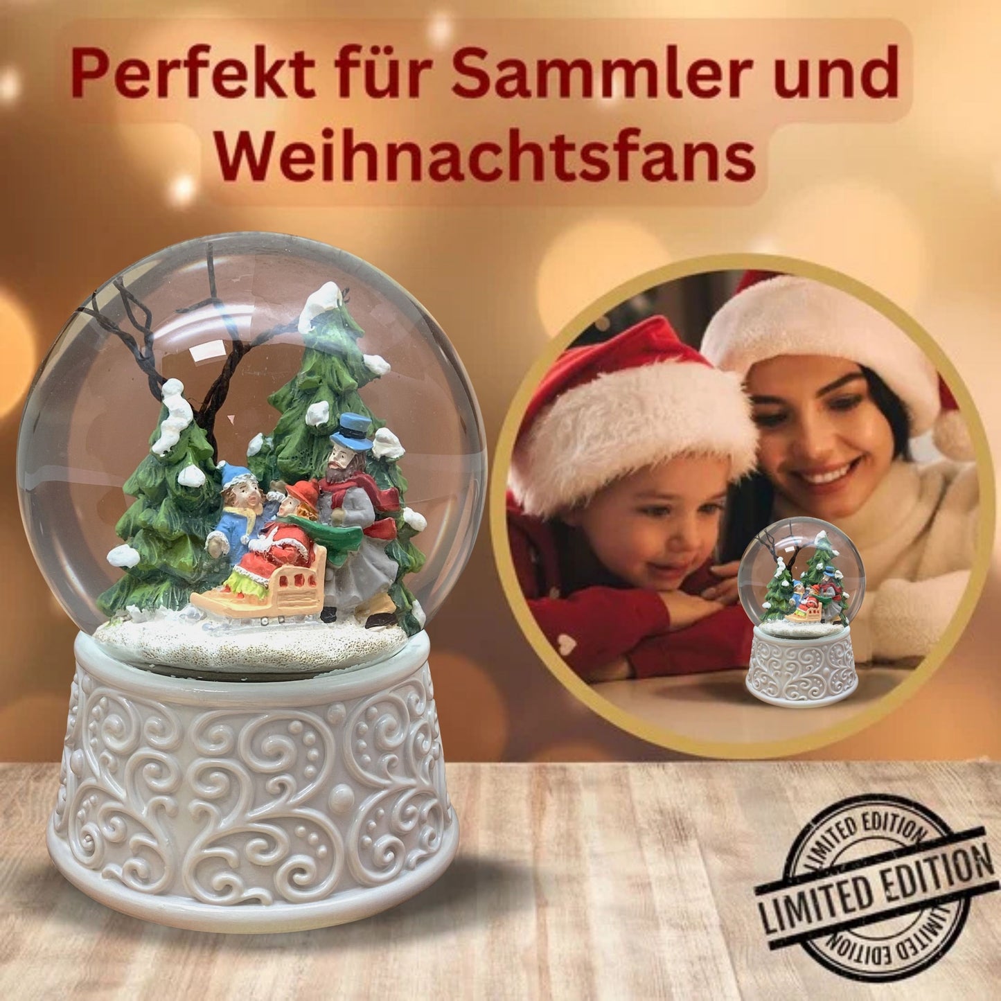 Nostalgische Schneekugel Familienspaziergang Ornamente 100 mm Durchmesser mit Spieluhr