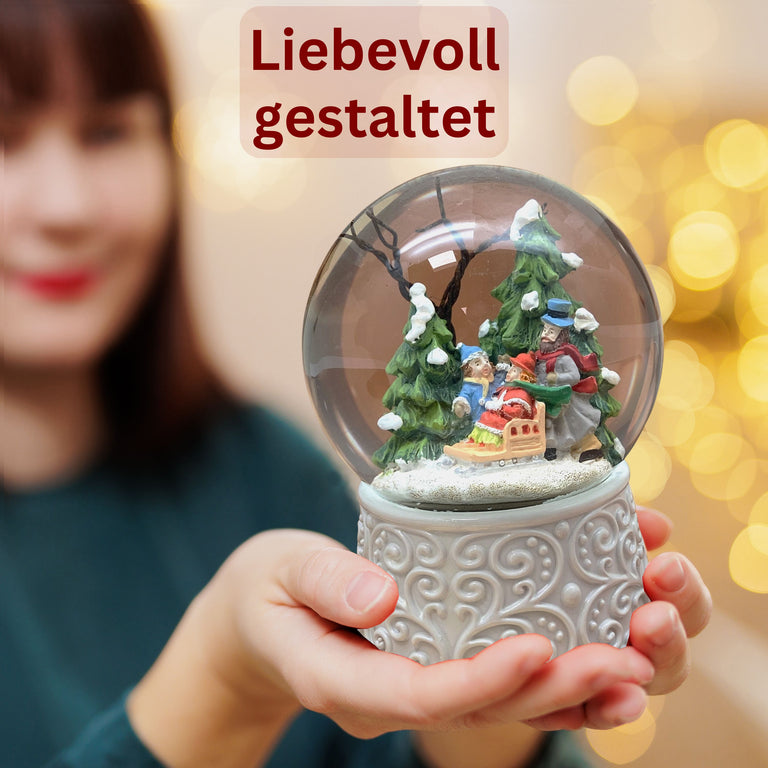 Nostalgische Schneekugel Familienspaziergang Ornamente 100 mm Durchmesser mit Spieluhr