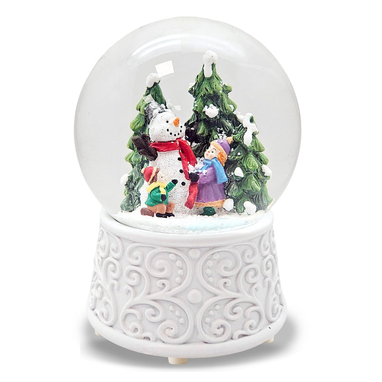 Nostalgische Schneekugel Kinder bauen Schneemann Ornamente 100 mm Durchmesser mit Spieluhr