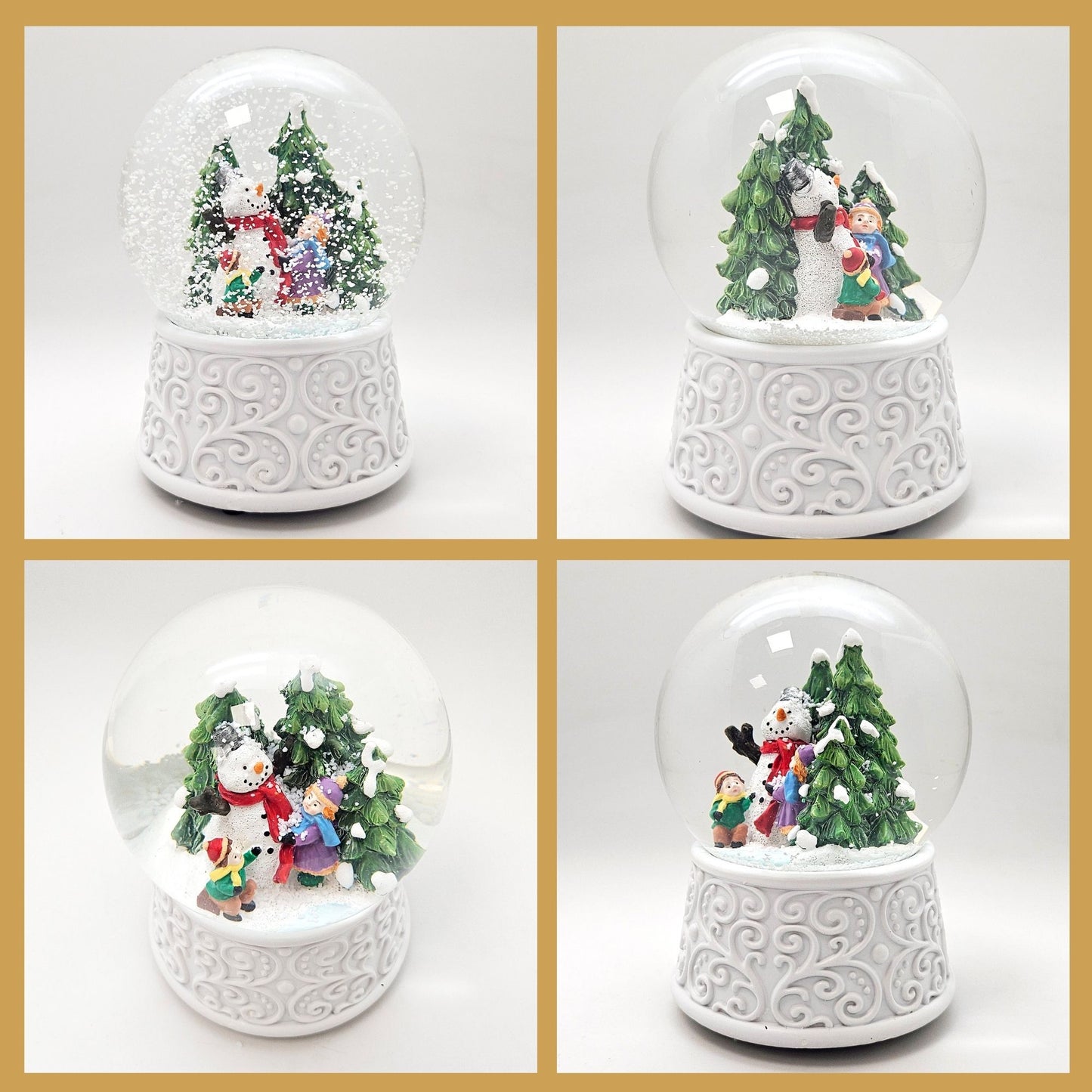 Nostalgische Schneekugel Kinder bauen Schneemann Ornamente 100 mm Durchmesser mit Spieluhr