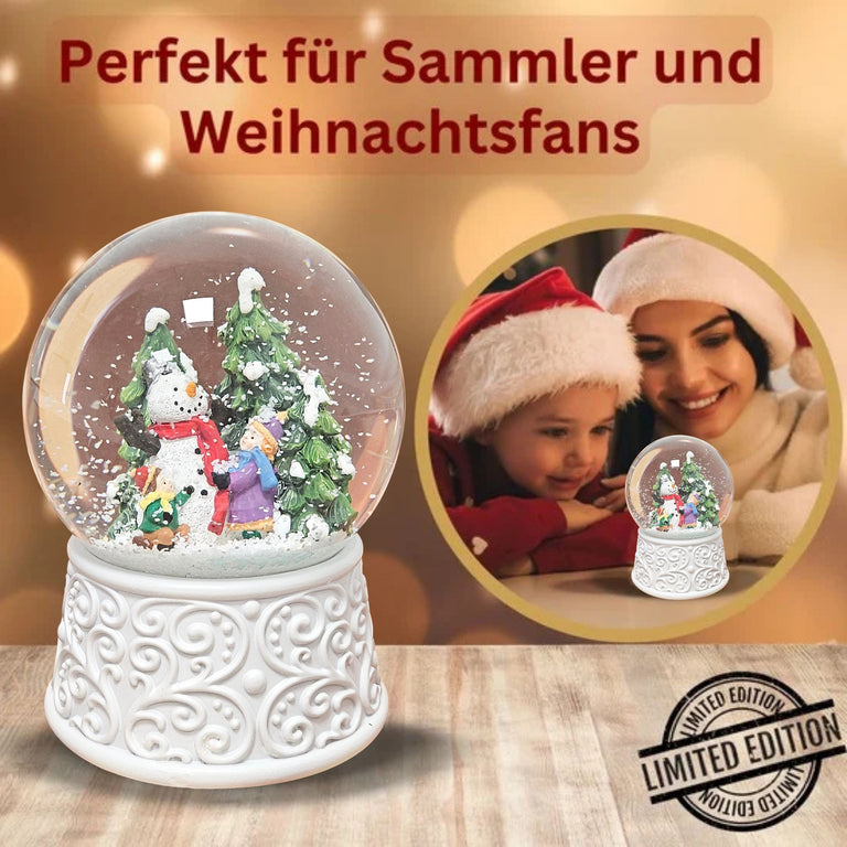 Nostalgische Schneekugel Kinder bauen Schneemann Ornamente 100 mm Durchmesser mit Spieluhr