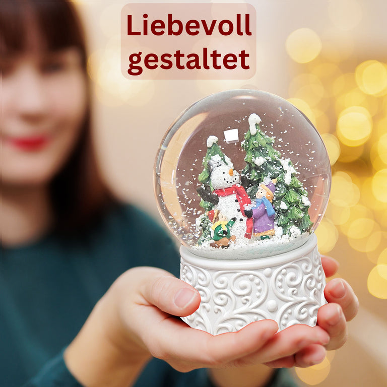 Nostalgische Schneekugel Kinder bauen Schneemann Ornamente 100 mm Durchmesser mit Spieluhr
