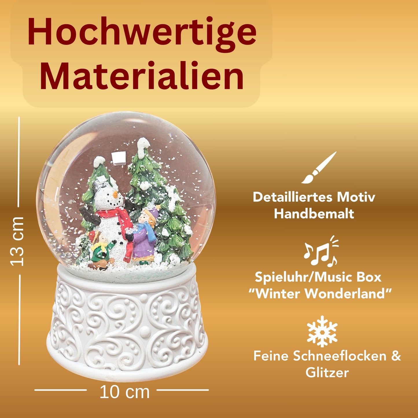 Nostalgische Schneekugel Kinder bauen Schneemann Ornamente 100 mm Durchmesser mit Spieluhr