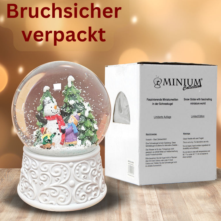 Nostalgische Schneekugel Kinder bauen Schneemann Ornamente 100 mm Durchmesser mit Spieluhr