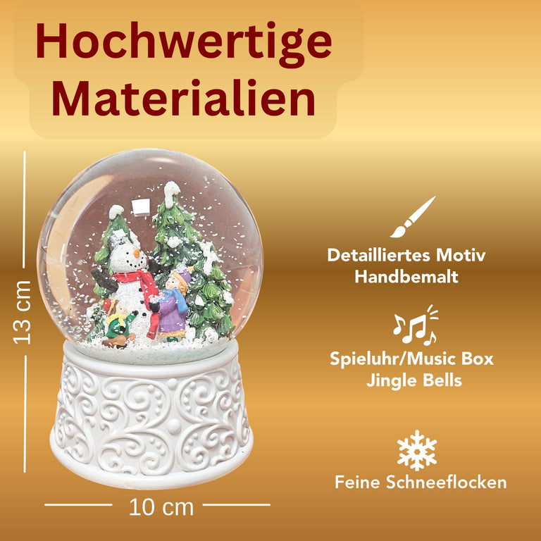 Nostalgische Schneekugel Kinder bauen Schneemann Ornamente 100 mm Durchmesser mit Spieluhr