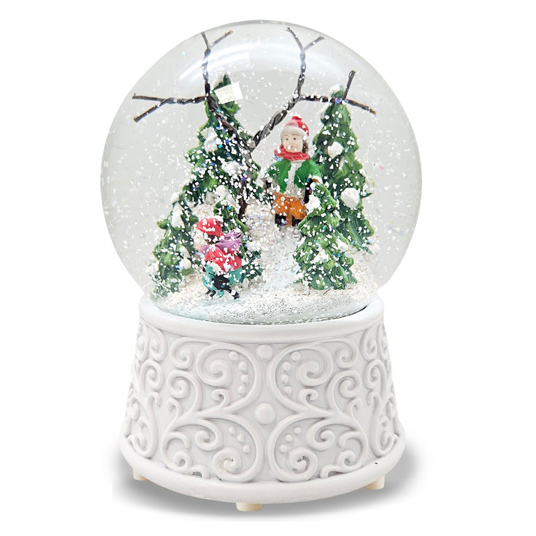 Nostalgische Schneekugel Skifahrer Ornamente 100 mm Durchmesser mit Spieluhr