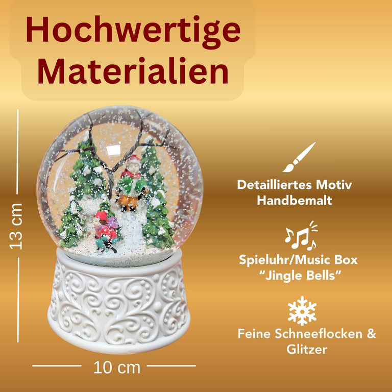 Nostalgische Schneekugel Skifahrer Ornamente 100 mm Durchmesser mit Spieluhr