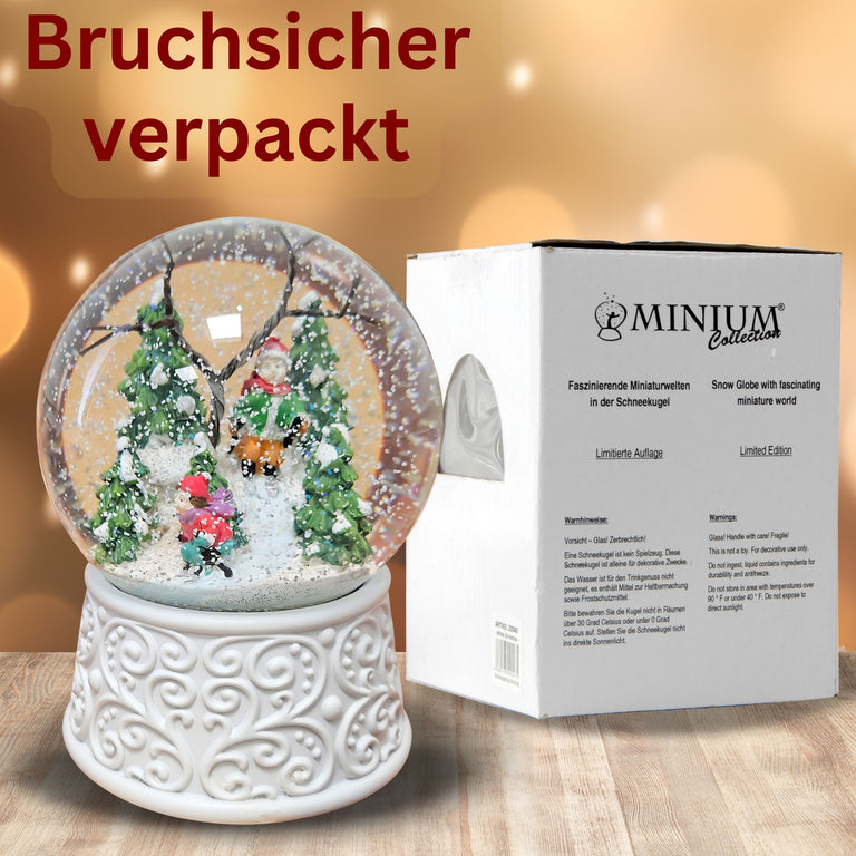 Nostalgische Schneekugel Skifahrer Ornamente 100 mm Durchmesser mit Spieluhr
