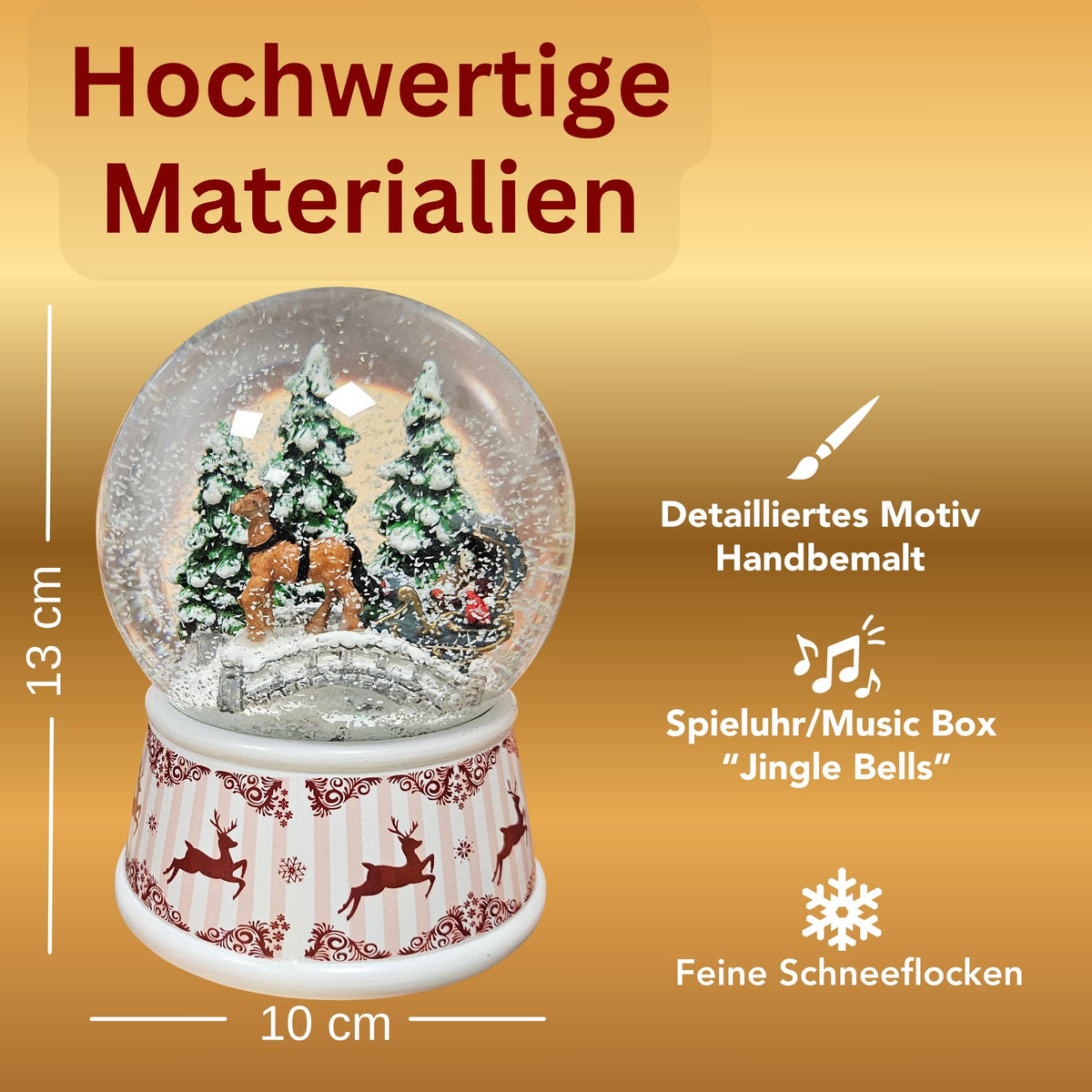 Nostalgische Schneekugel Kutsche Brücke Hüttenzauber 100 mm Durchmesser mit Spieluhr