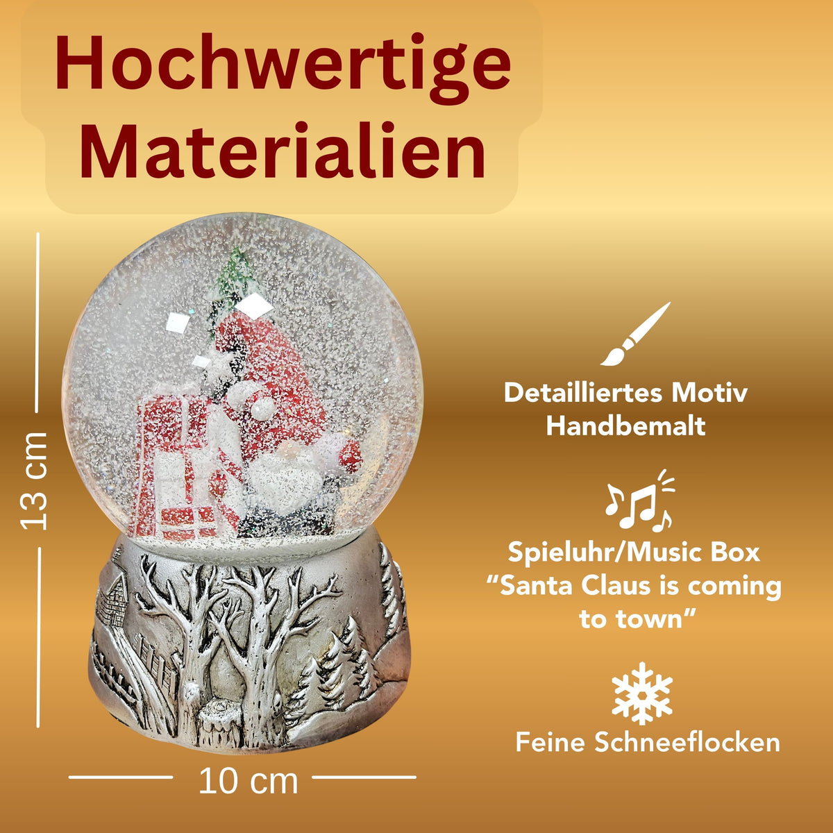 Nostalgische Schneekugel Weihnachtswichtel Silber Landschaft 100 mm Durchmesser mit Spieluhr
