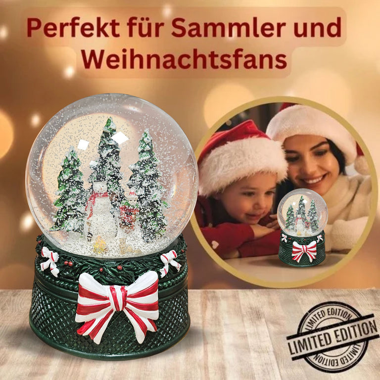 Nostalgische Schneekugel Schneemann steht auf Weihnachtsdekor grün 100 mm Durchmesser mit Spieluhr