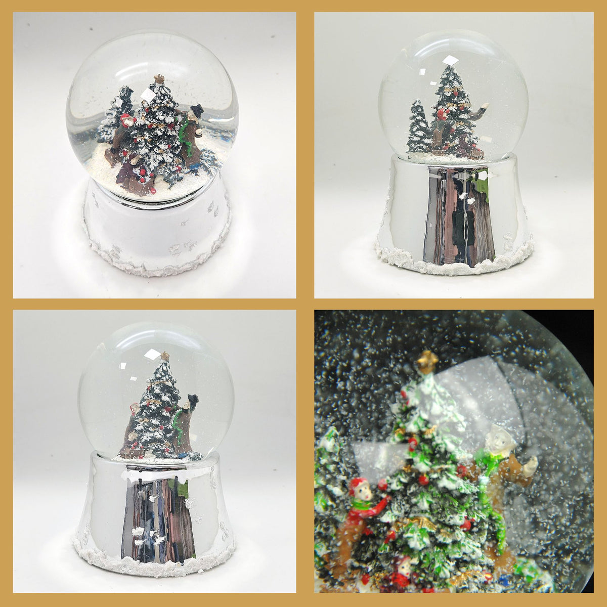 Nostalgische Schneekugel Christbaum schmücken auf silber glänzend mit Schneeflocken 100 mm Durchmesser mit Spieluhr