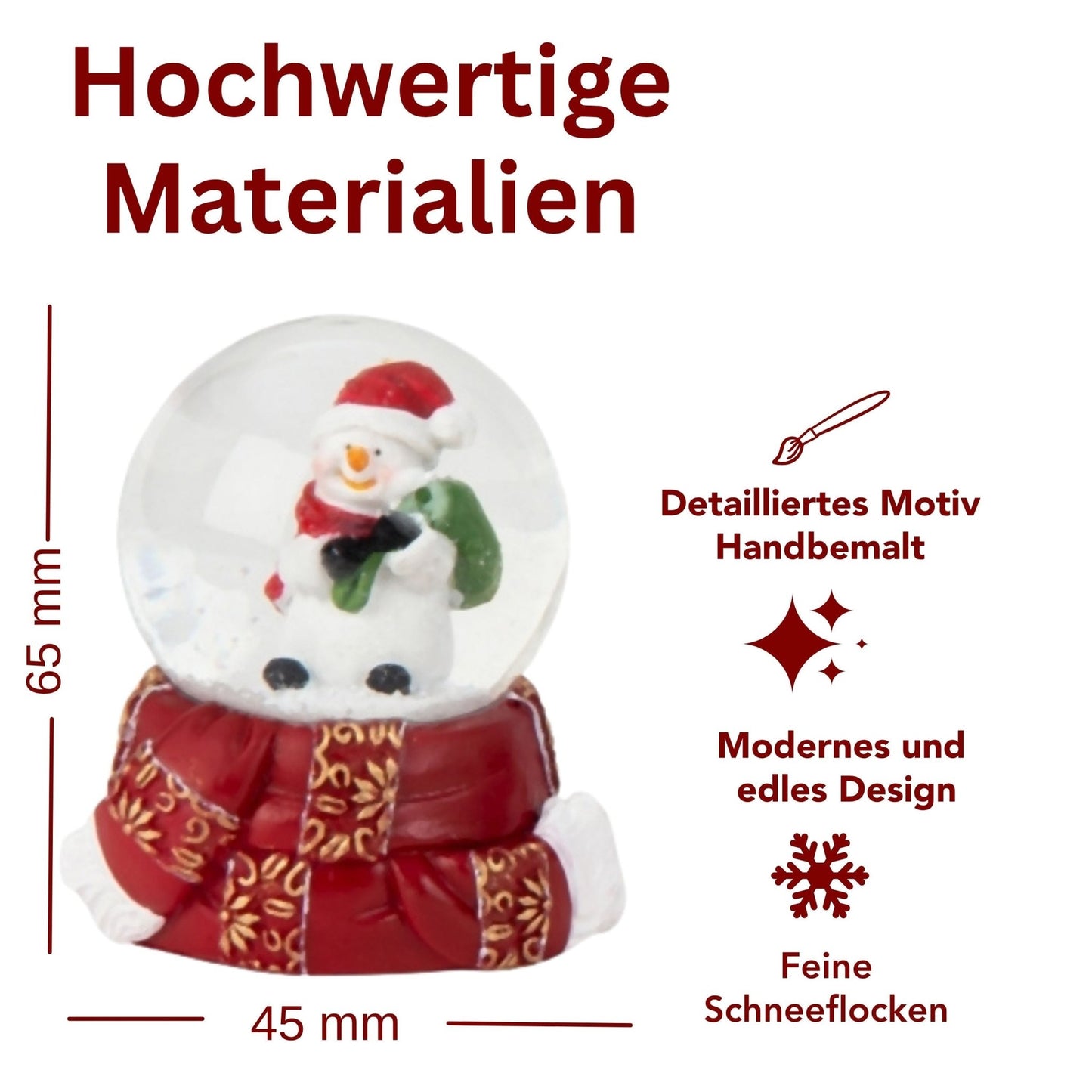 4 süße Mini - Schneekugeln Winter & Weihnacht mit Sockel Winterschal B: 45mm - Schneekugelhaus