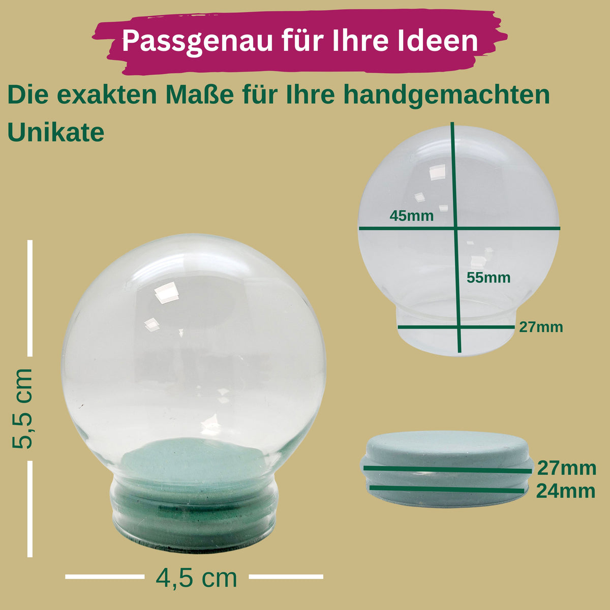 DIY-Reparatur-Komplettset für Glas-Schneekugel 45 x 55 mm mit Schnee, Kleber, Sekundenkleber und Fertigmischung Glitzer (Kopie) (Kopie) (Kopie)