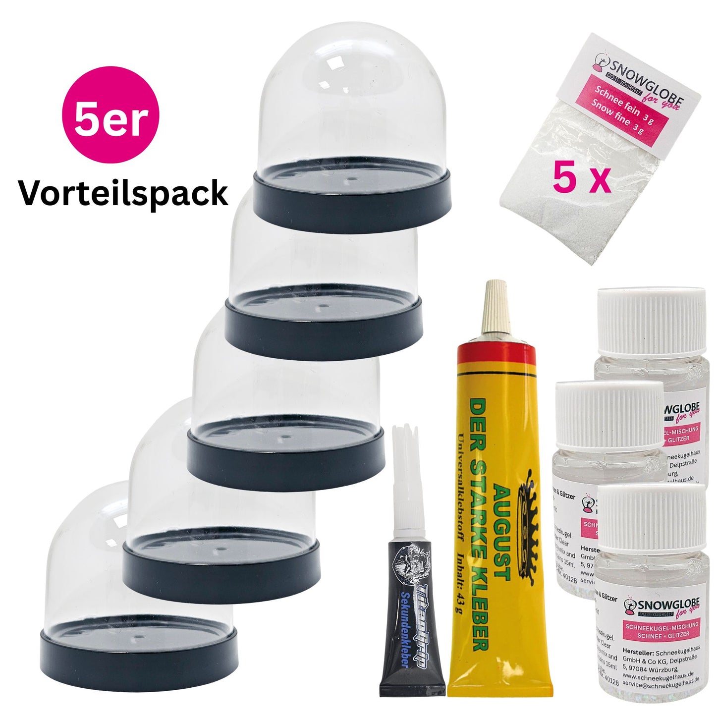 DIY Schneekugel-Set „Party-Pack“ (5er Vorteilspack) schwarz - rund