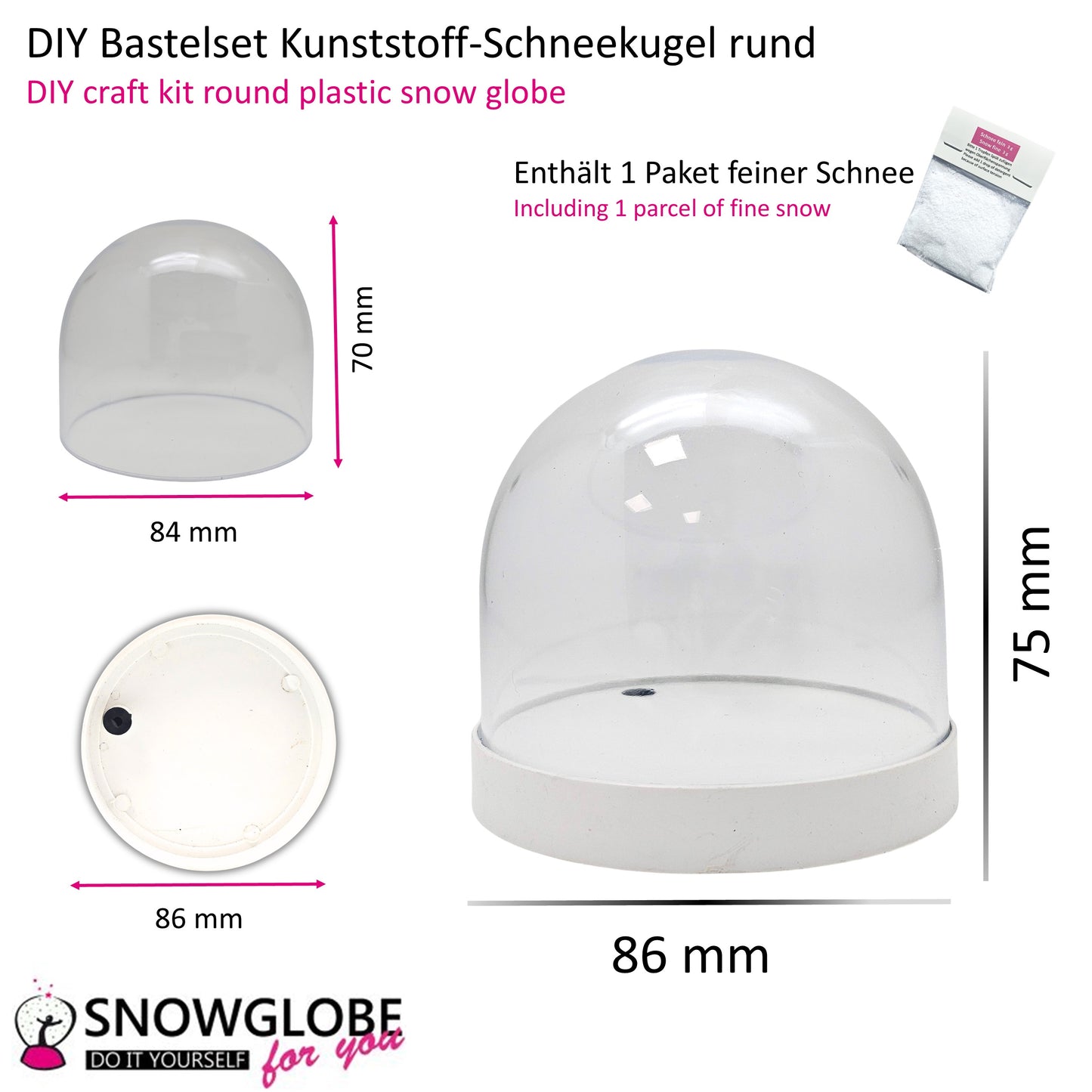 DIY Schneekugel-Set „Party-Pack“ (5er Vorteilspack) weiß - rund