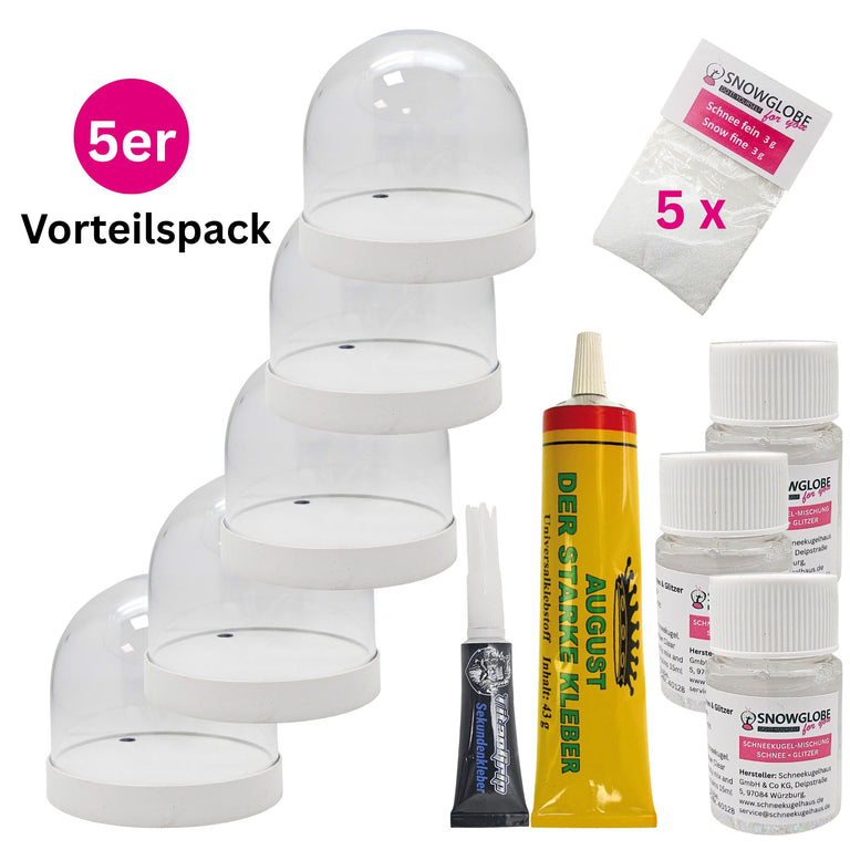 DIY Schneekugel-Set „Party-Pack“ (5er Vorteilspack) weiß - rund