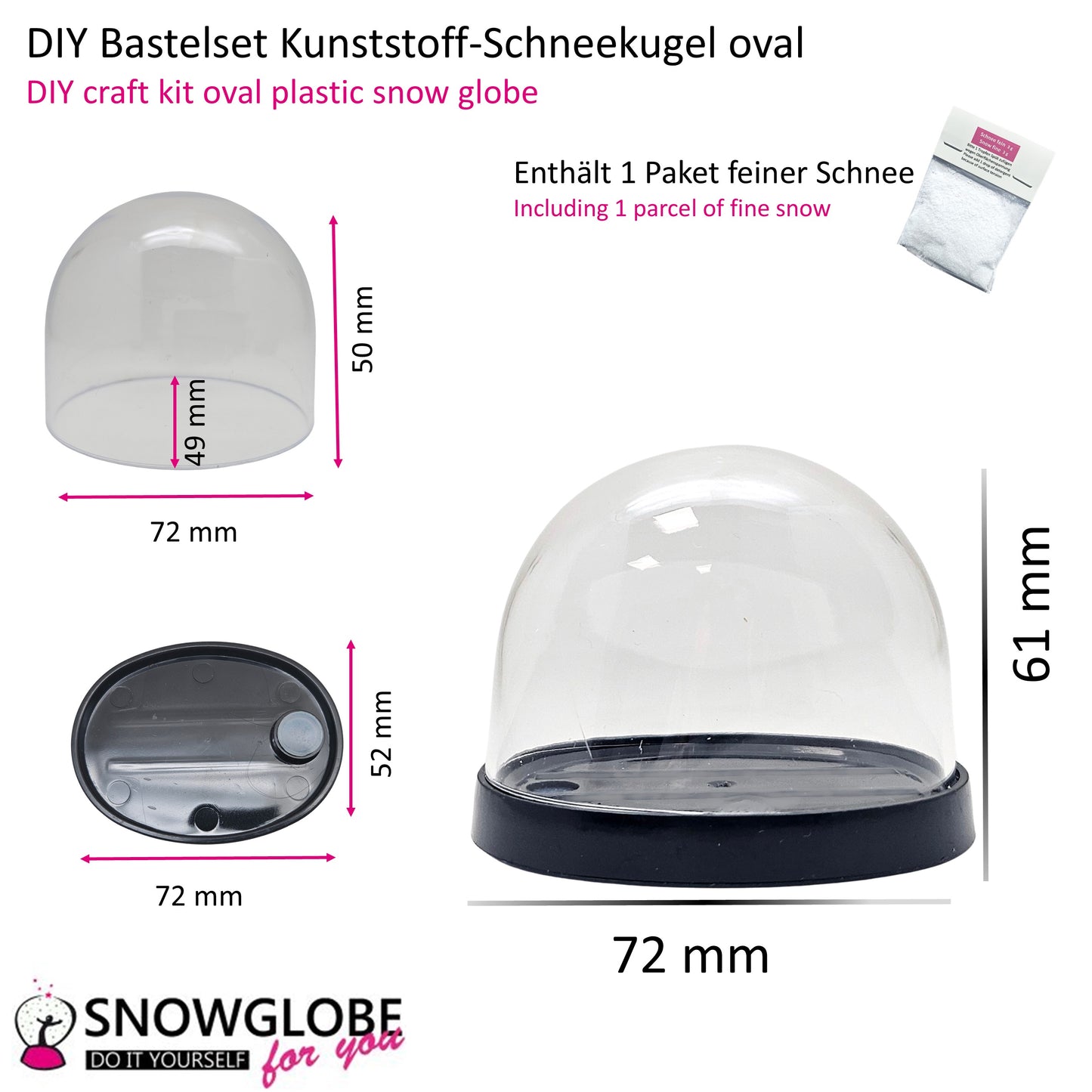 DIY Schneekugel-Set „Party-Pack“ (5er Vorteilspack) schwarz - oval