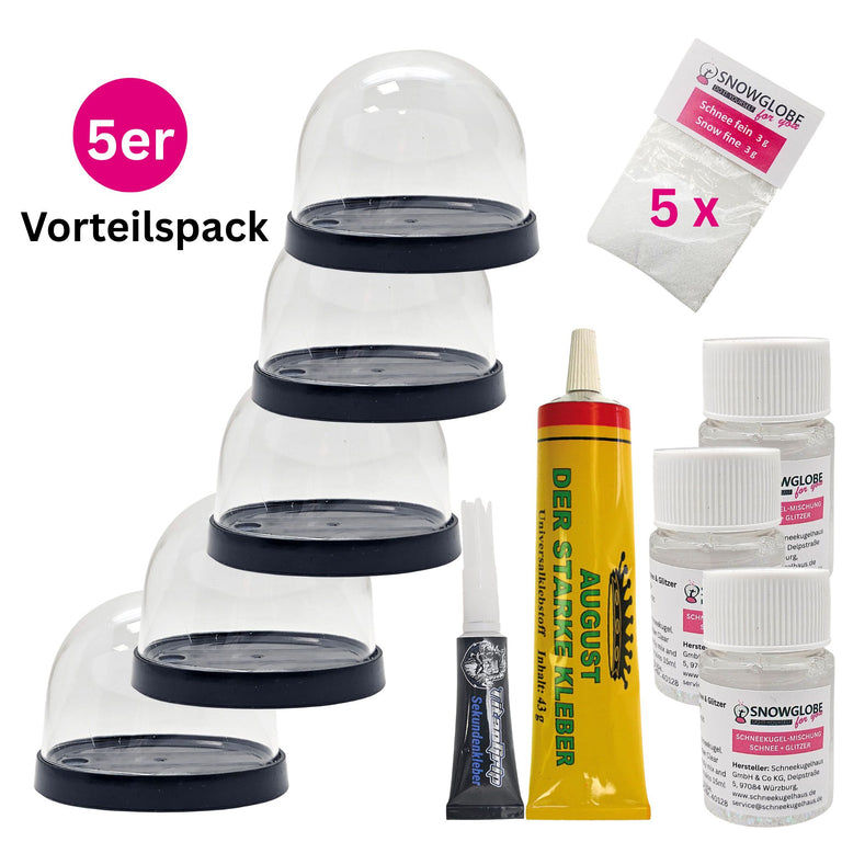 DIY Schneekugel-Set „Party-Pack“ (5er Vorteilspack) schwarz - oval
