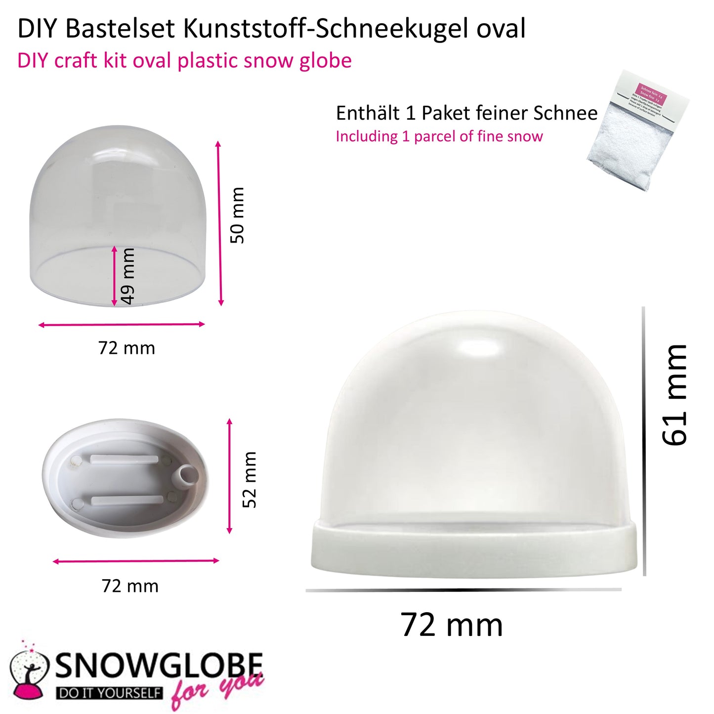 DIY Schneekugel-Set „Party-Pack“ (5er Vorteilspack) weiß - oval