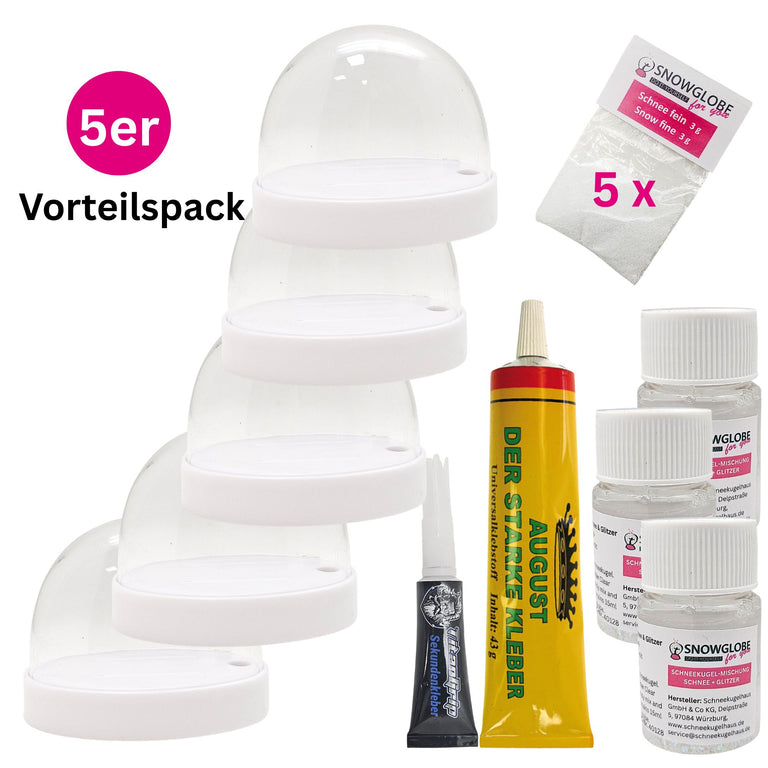DIY Schneekugel-Set „Party-Pack“ (5er Vorteilspack) weiß - oval