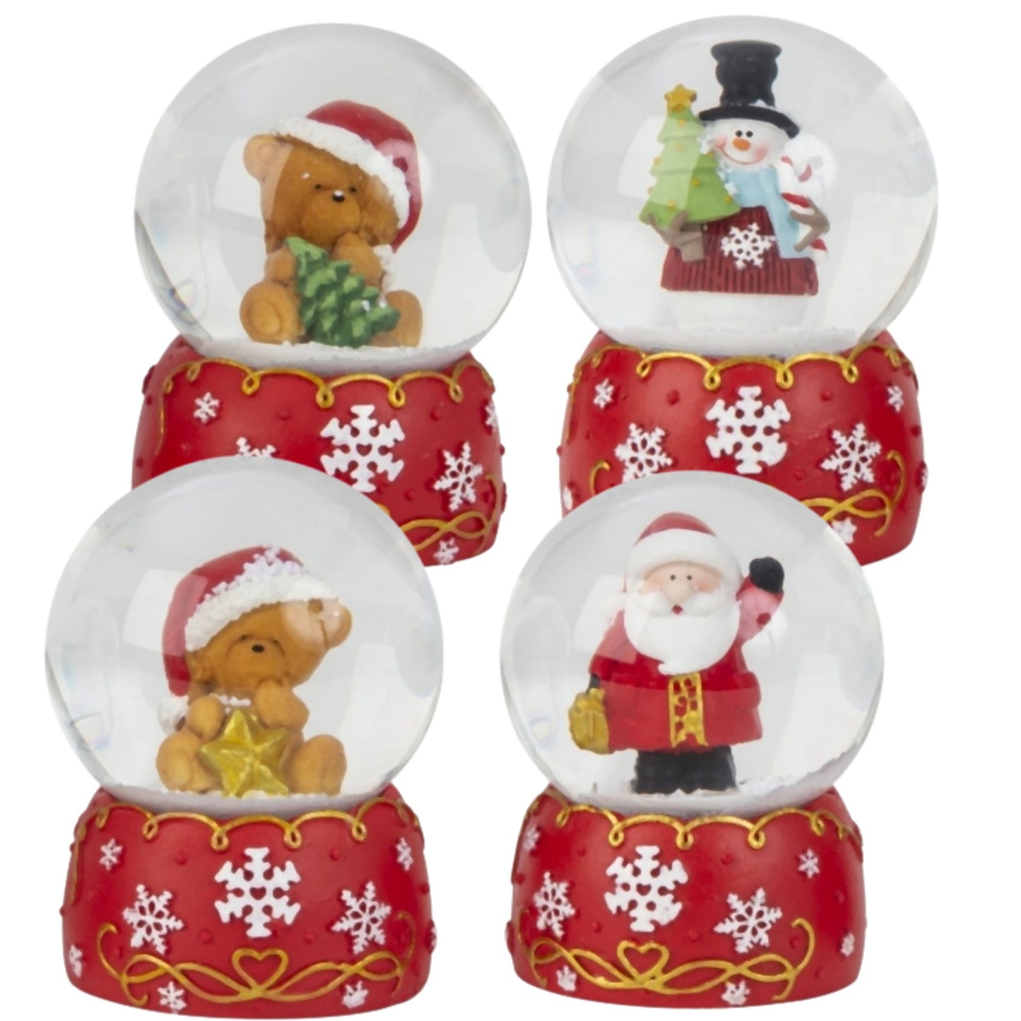 Adventspaket groß - Rot weißes Weihnachten Teddy, Schneemann, Santa mit 7 Schneekugeln in zwei Größen