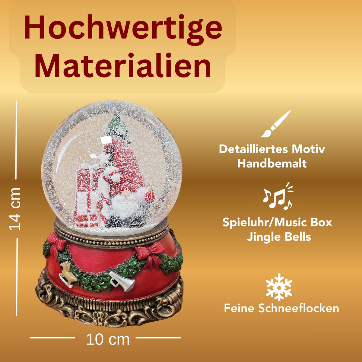 Schöne Schneekugel Wichtel Christbaum  auf Sockel Weihnachtsdekor rot mm Durchmesser mit Spieluhr