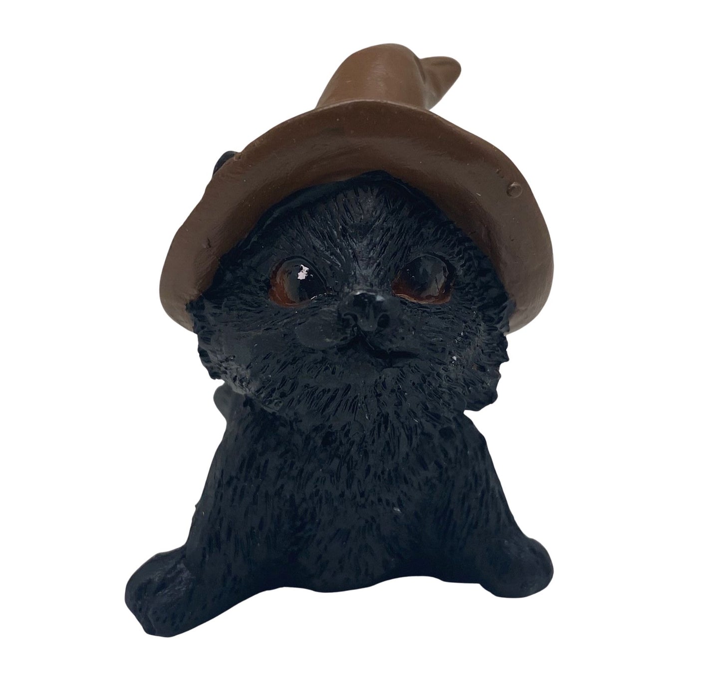 Hexen-Katzen Figur "liegend mit braunen Hut" - 65 x 65 mm