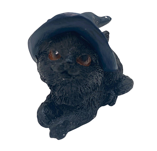 Hexen-Katzen Figur "bequem mit blauen Hut" - 55 x 50 mm
