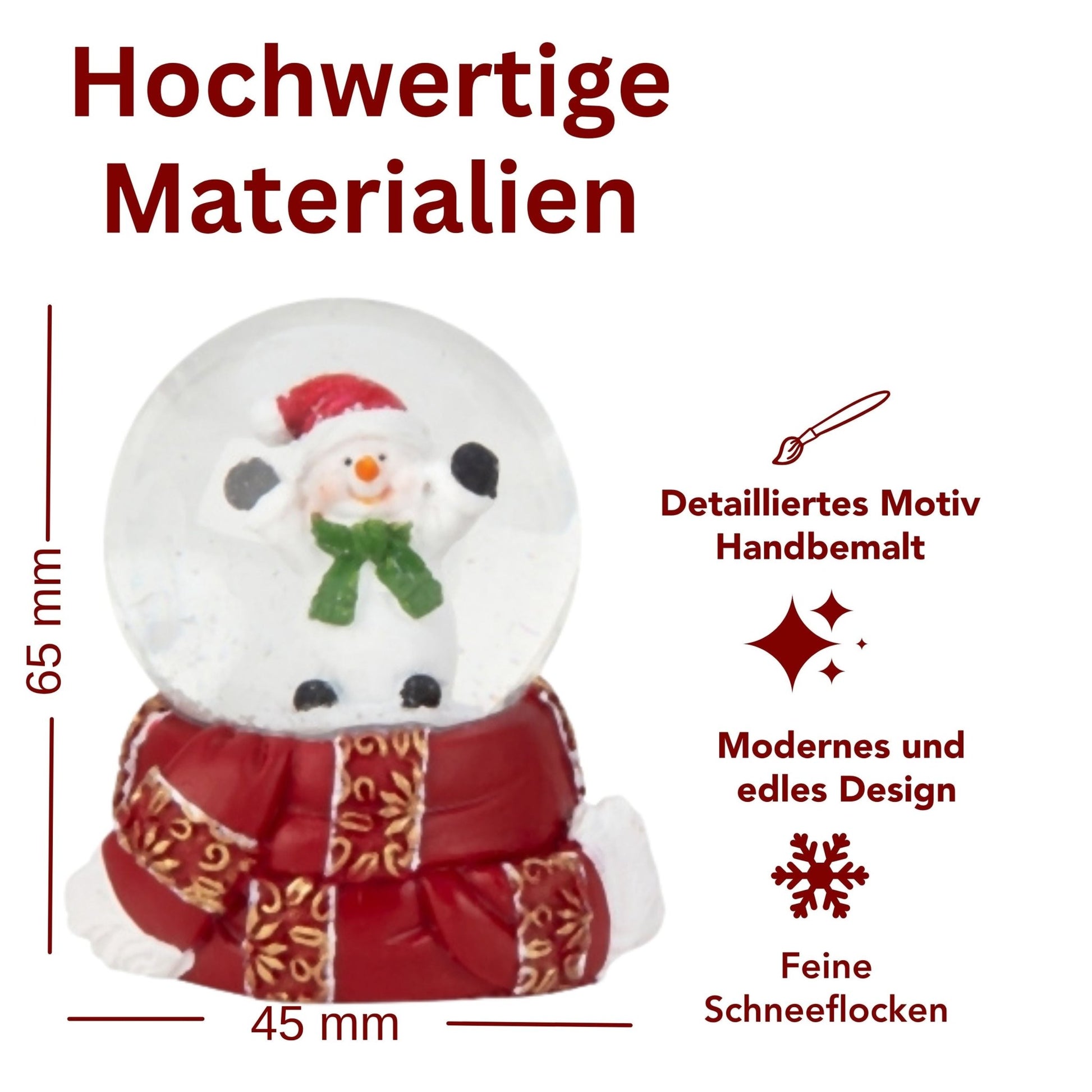 Adventspaket groß - Schneemann rot gold mit 8 Schneekugeln in zwei Größen - Schneekugelhaus