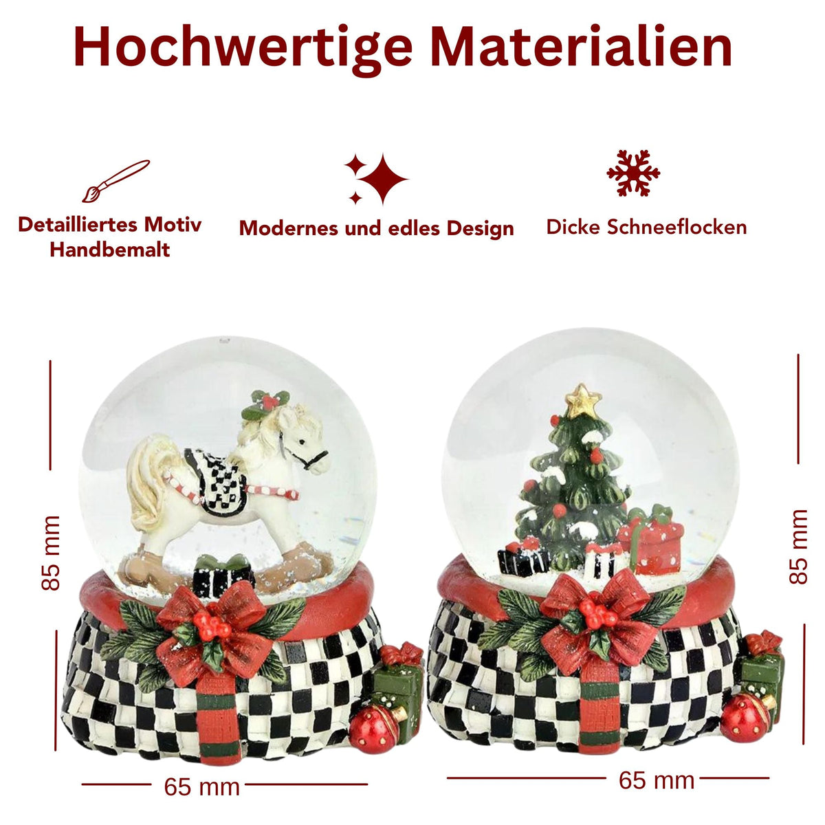 Art-Deco-Paket - 5 Nostalgie Schneekugeln in drei Größen - Schneekugelhaus
