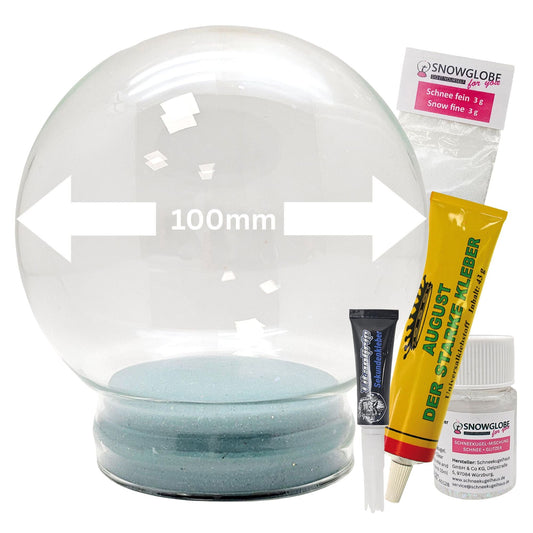 DIY-Reparatur-Komplettset für Glas-Schneekugel 100 x 110 mm mit Schnee, Kleber, Sekundenkleber und Fertigmischung Glitzer - Schneekugelhaus