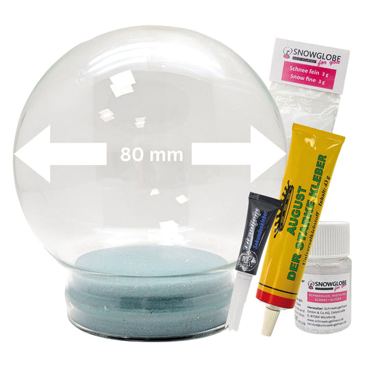 DIY-Reparatur-Komplettset für Glas-Schneekugel 80 x 90 mm mit Schnee, Kleber, Sekundenkleber und Fertigmischung Glitzer (Kopie) (Kopie) - Schneekugelhaus