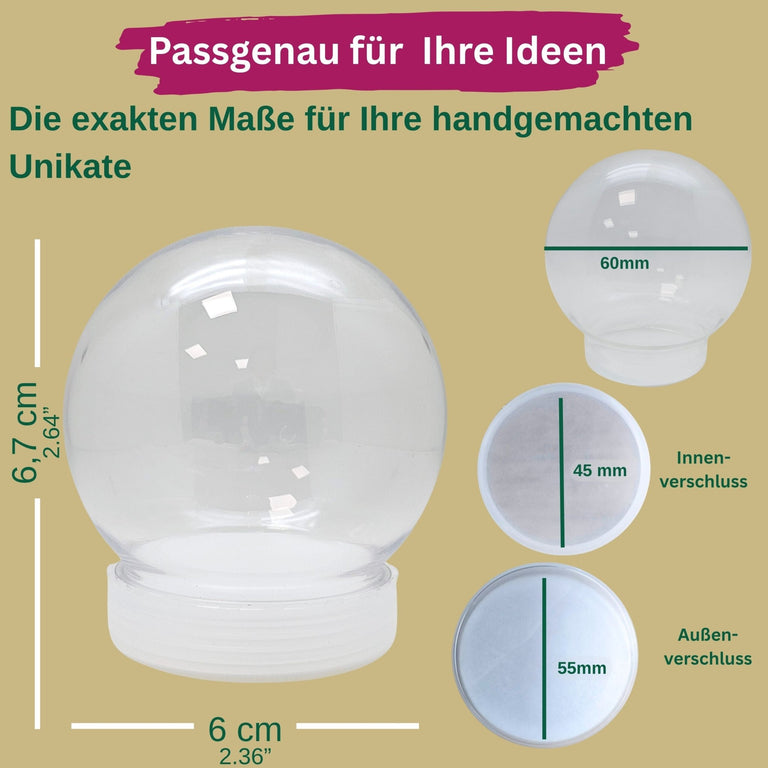 Kunststoff-Schneekugel rund Schraubverschluss 60 x 67 mm - incl. 1 x Schnee - Schneekugelhaus