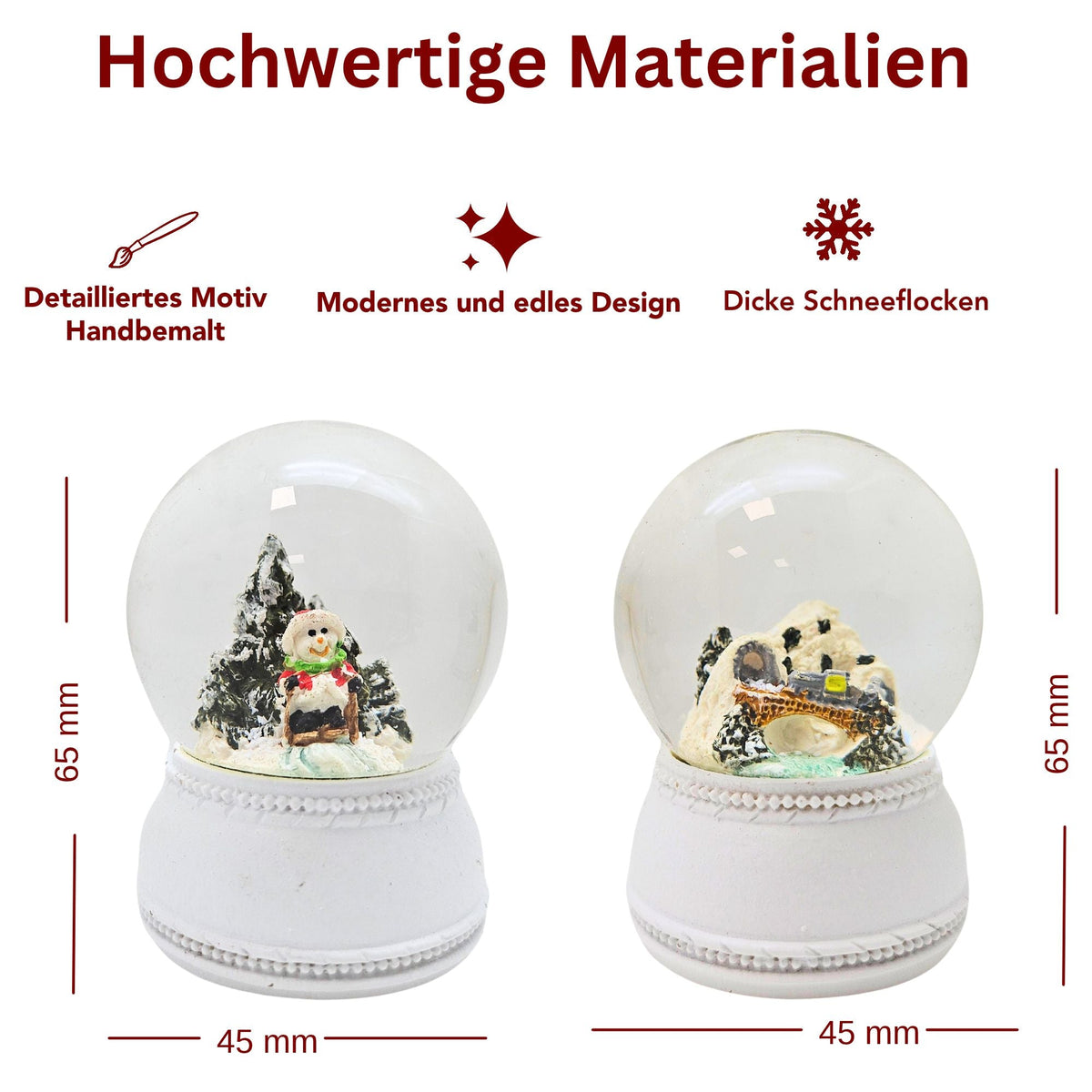 Minimalistisches-Paket - 5 Nostalgie Schneekugeln in einer Größe - Schneekugelhaus