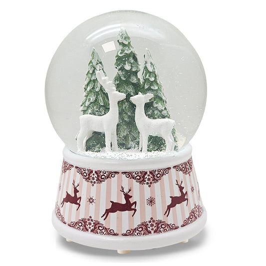 Nostalgische Schneekugel 2 Rehe Hüttenzauber 100 mm Durchmesser mit Spieluhr - Schneekugelhaus
